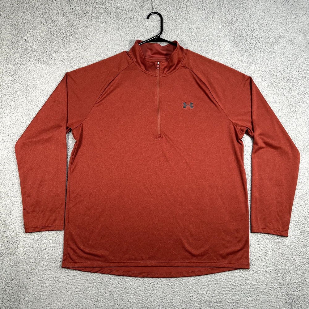 Under Armour Shirt Mens 2XL XXL Brown 1/4 Zip‎ Performance Stretch Wicking Logo
